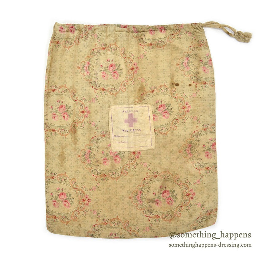 1910's~ WW1 ERA AMERICAN RED CROSS FLORAL FABRIC DITTY BAG...