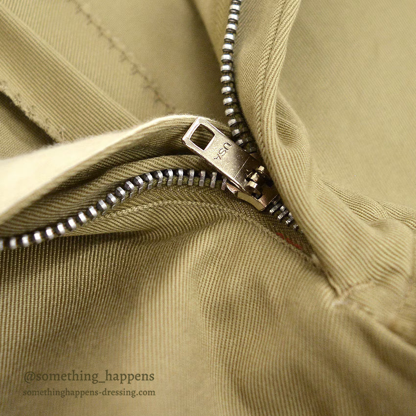 1960's DEADSTOCK USARMY TROUSERS, MEN'S, COTTON KAHKI SHADE-1 ... W33/L29