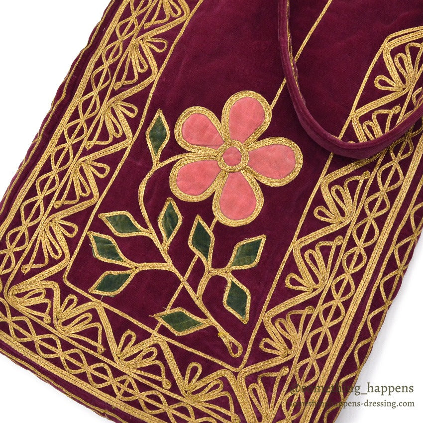 1950's~ KHYBER HAND MADE EMBROIDERED RED VELVET SHOULDER BAG...