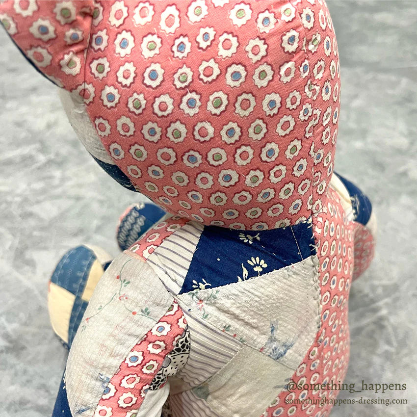 ANTIQUE CALICO PATCHWORK QUILTED TEDDY BEAR...