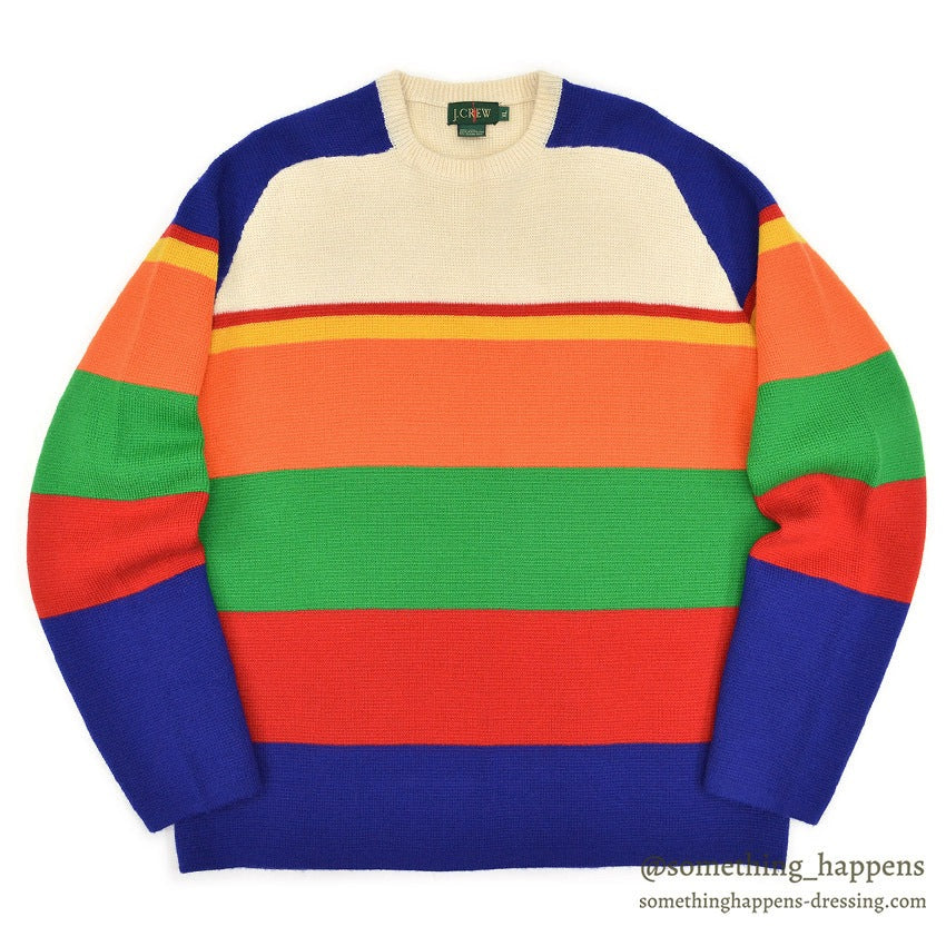 1990's J.CREW MULTI WIDE BORDER WOOL SWEATER... XL