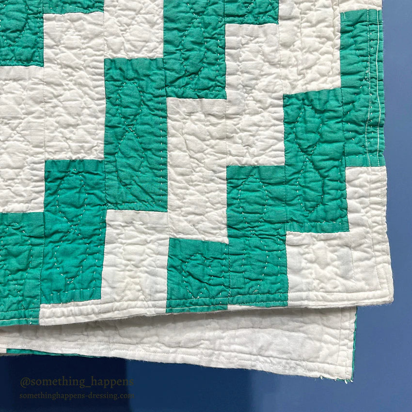 NATIVE PATTERN PATCHWORK QUILT TURQUOISE GREEN/WHITE ... 210cm/190cm