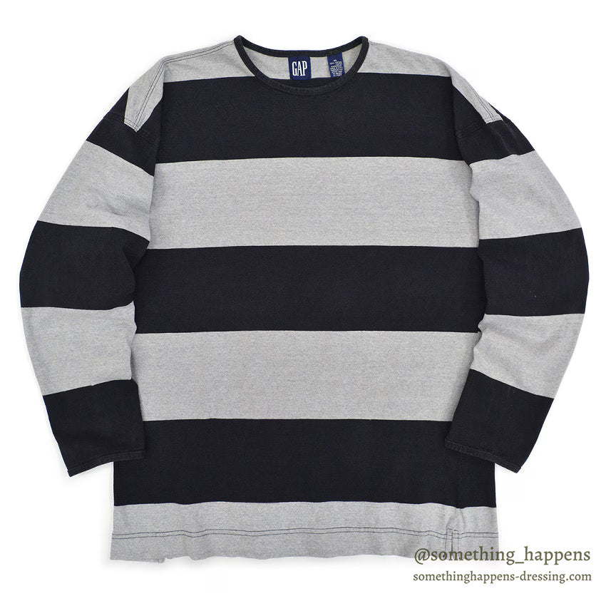 1980's~ GAP WIDE BLACK STRIPE COTTON L/S TEE...XL