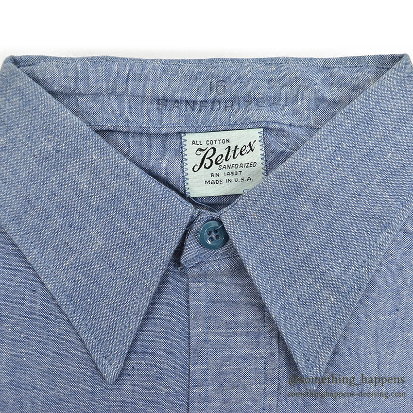 1960's DEADSTOCK BELTEX ALL COTTON CHAMBRAY L/S SHIRT... 16