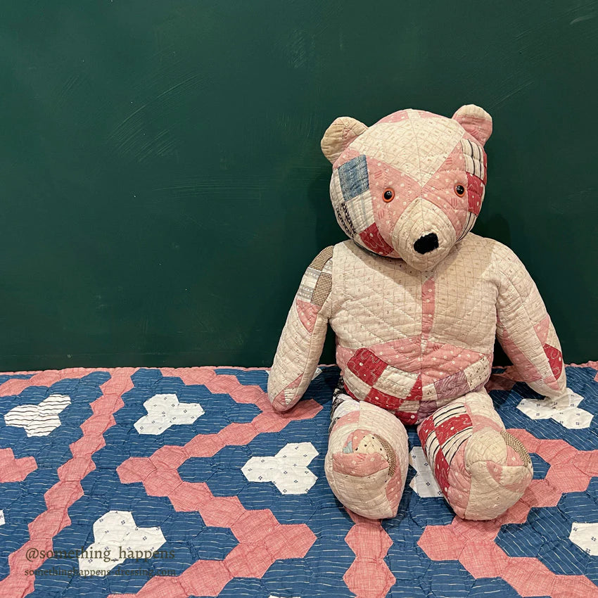 ANTIQUE CALICO PATCHWORK QUILTED TEDDY BEAR...