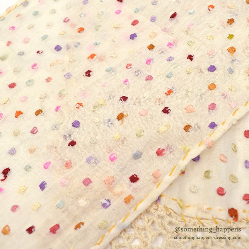 OLD HOMEMADE DOTS EMBROIDERY SCARF...