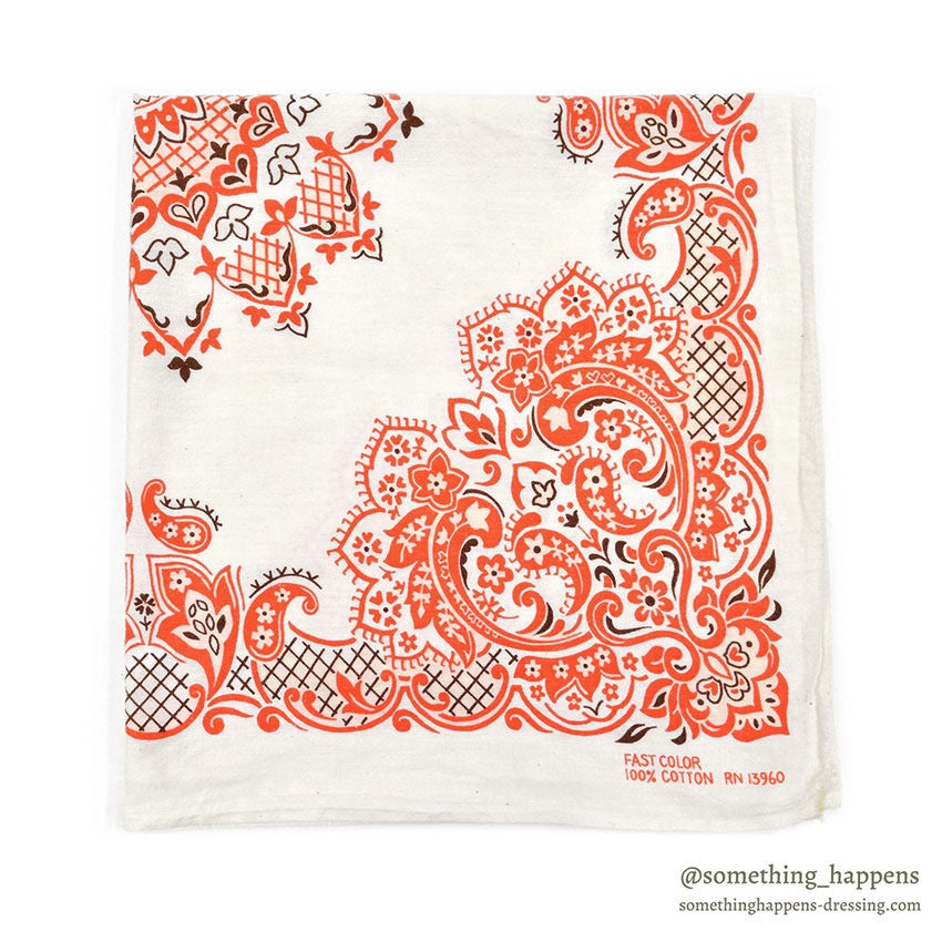 1970's OLD ORANGE/WHITE/BROWN BANDANA RN13960...