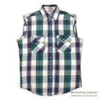 ~1980's FIVE BROTHER PLAID FLANNEL SHIRT / CUT OFF SLEEVES ... M