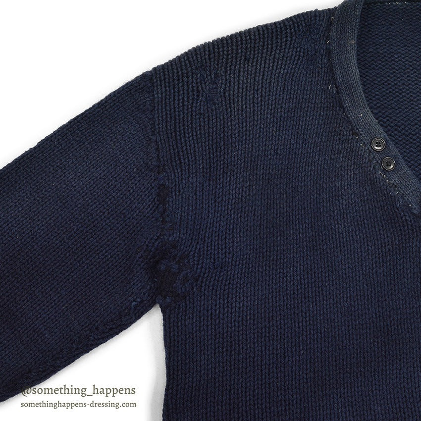 1930's~ OLD DARK NAVY KNIT WOOL SWEATER / FADED...