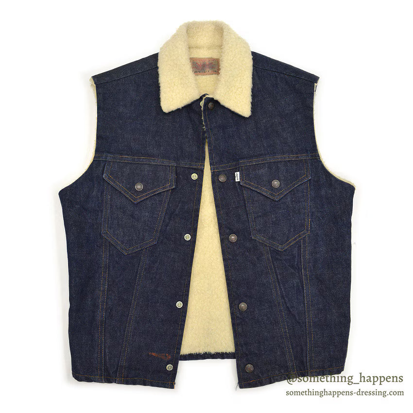 1960's LEVI'S 70579-0217 BIGE DENIM BOA VEST... 36