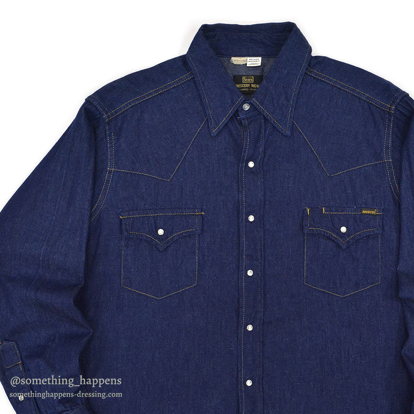 1970's~ SEARS ROEBUCKS DENIM SHIRT ... X-LARGE