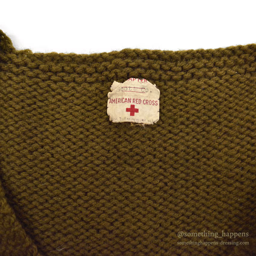 1940's AMERICAN RED CROSS WW2 HAND KNIT WOOL VEST / LARGE SIZE...