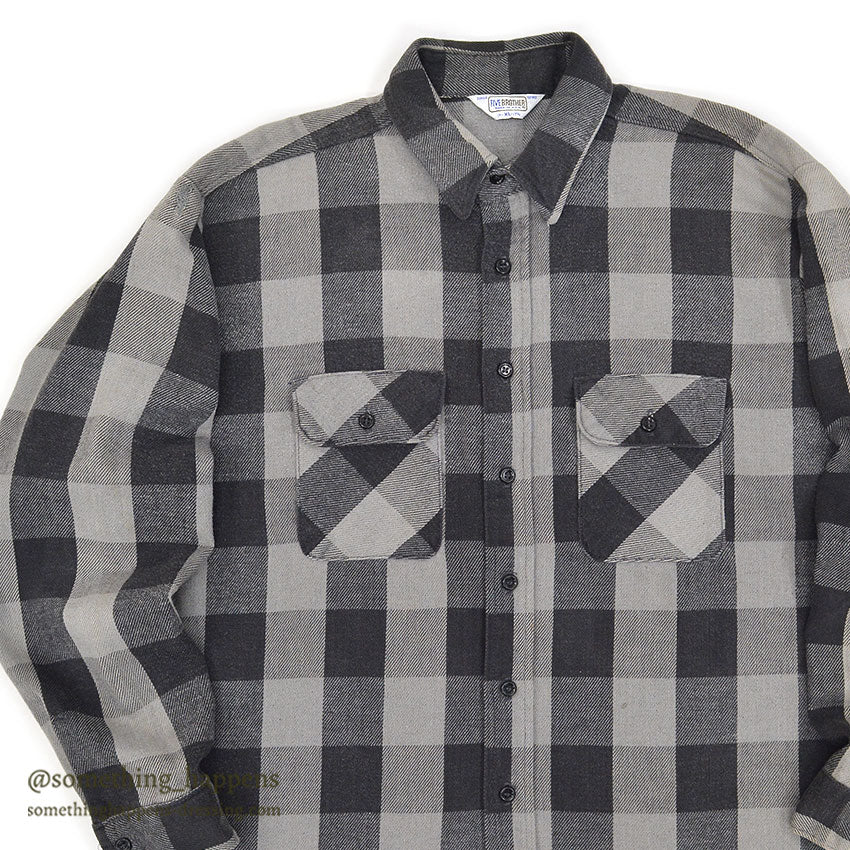~1980's FIVE BROTHER HEAVY FLANNEL SHIRT BLACK/GRAY ... XL