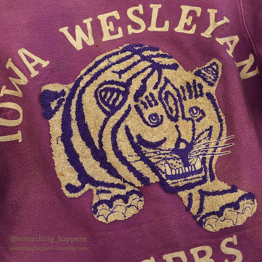 ~1940's TSLANKFORD & SONS IOWA WESLEYAN TIGER EMBROIDERY MOLESKIN JACKET...
