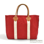 1980's L.L.BEAN CANVAS TOTE BAG LEATHER HANDLE / RED ... LARGE
