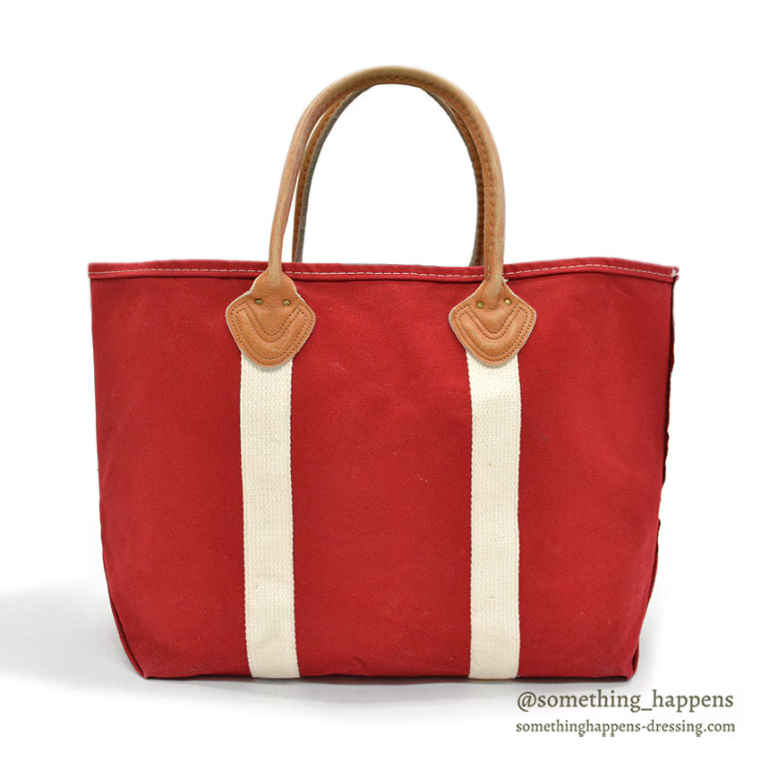 1980's L.L.BEAN CANVAS TOTE BAG LEATHER HANDLE / RED ... LARGE