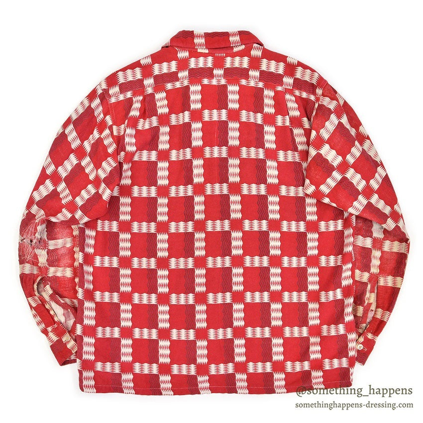 ~1950's GEOMETRIC ZIG ZAG PATTERN PRINT FLANNEL SHIRT...
