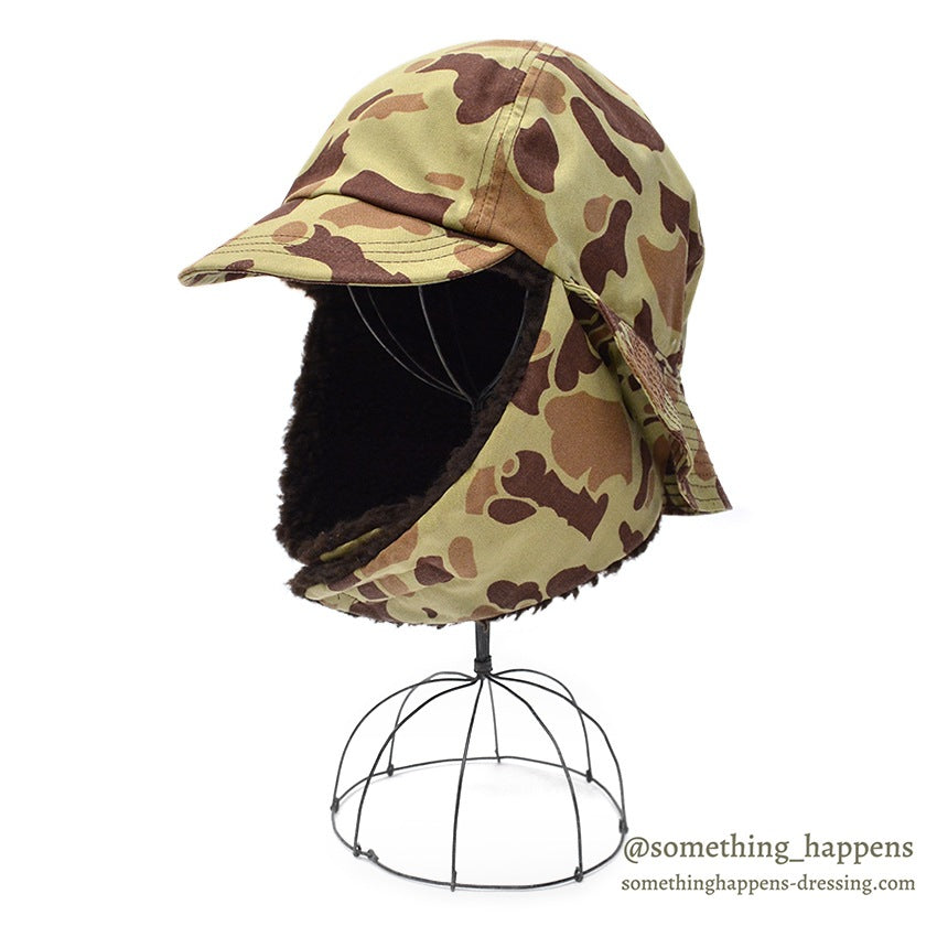 1980's ORVIS DUCK HUNTER CAMO GORE-TEX CAP WITH EAR FLAPS ... L/XL