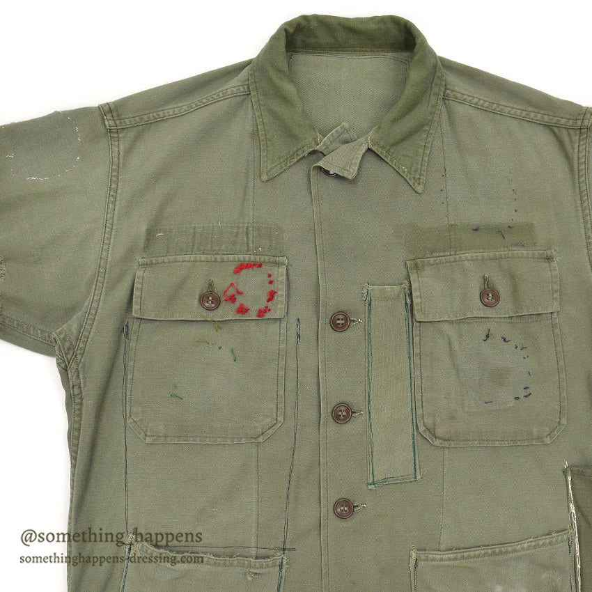 1950's USARMY UTILITY SHIRT MODIFIED FOR PERSONALIZED CYCLING SHIRT...