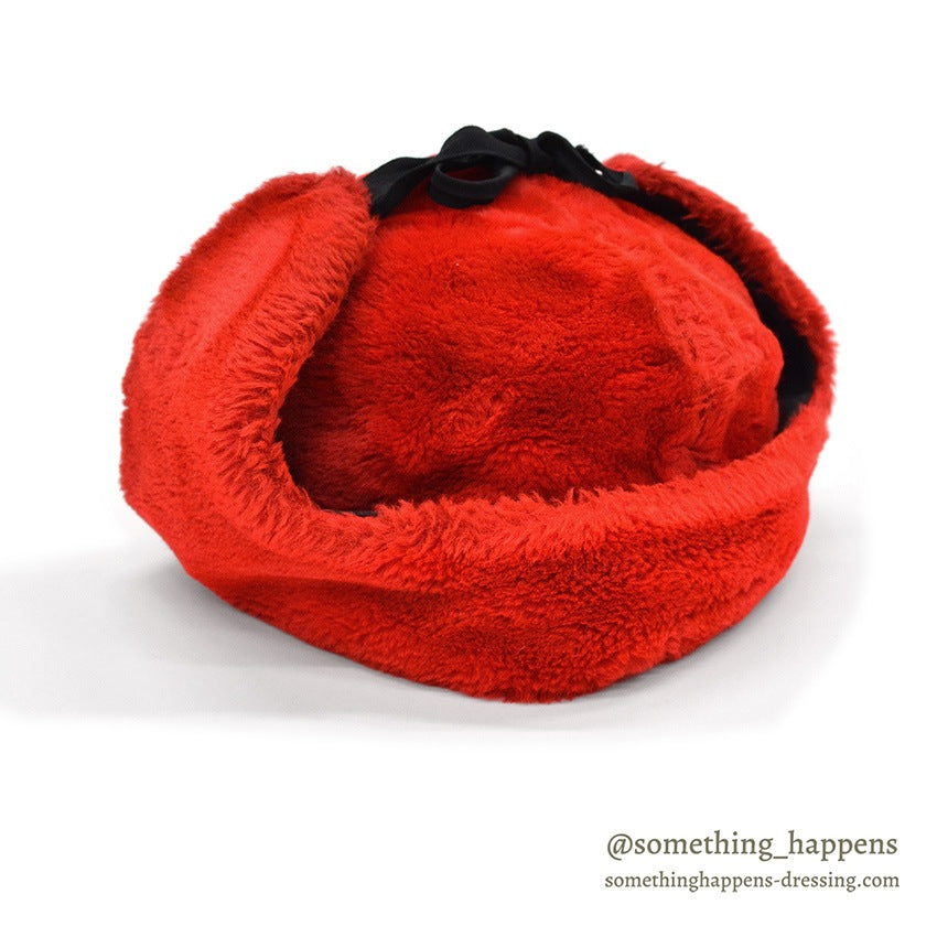 1960's~ RED FAUX FUR TRAPPER HAT...XL