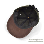 1980's EDDIE BAUER DARK GREEN DENIM / LEATHER BILL CAP / NO LOGO...