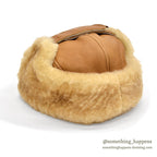 1980's~ DEADSTOCK BICK MOOSE LEATHER SHEARLING TRAPPER HAT...L