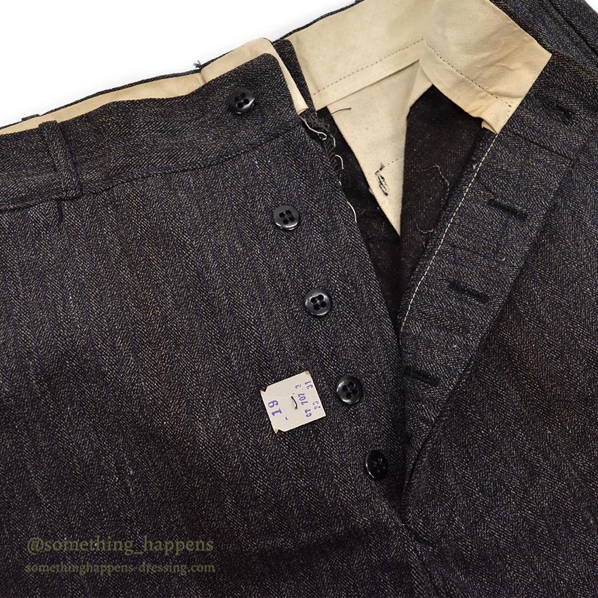 c.1940 DEADSTOCK OLD COTTON STRIPE WORK PANTS / ESSEX TROUSERS ... W33/L31