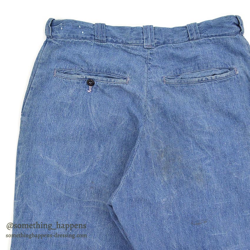 1960's UNKNOWN DENIM WORK TROUSERS / WESTERN COSTUME CO. ... W31/L31