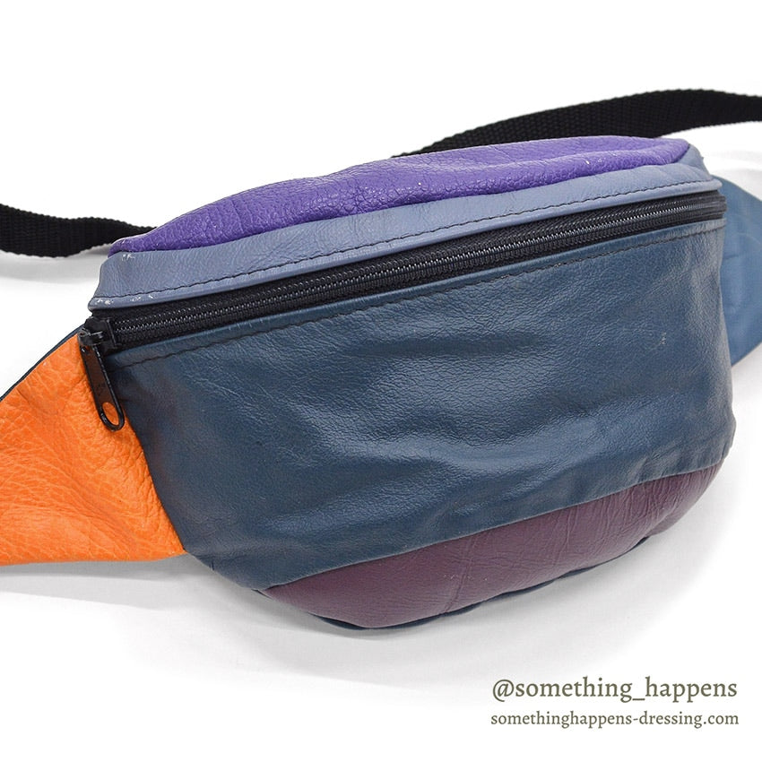 1990's MULTI COLOR PANEL LEATHER FANNY PACK / MADE IN USA...
