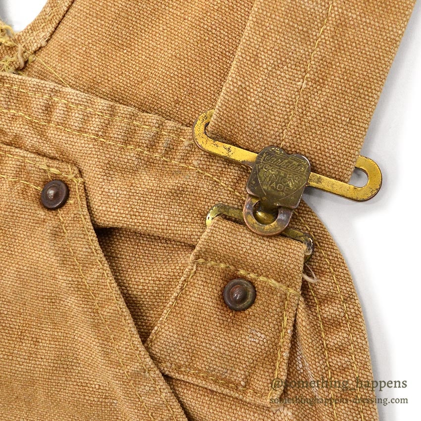 1940's~ CARHARTT DUCK DOUBLE KNEE OVERALL UNLINED / PAINT SPLATTER VIBE ... W36/L27