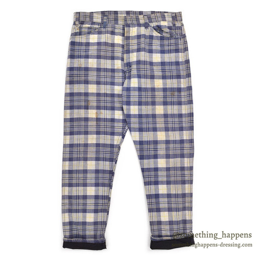 1960's INDIA MADRAS 5 POCKETS COTTON PANTS / TAPERED LEG ... W35/L29