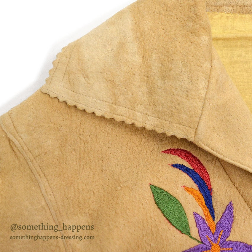 1920's~ NATIVE AMERICAN EMBROIDERY FRINGE ELK LEATHER JACKET / Extremely Rare...