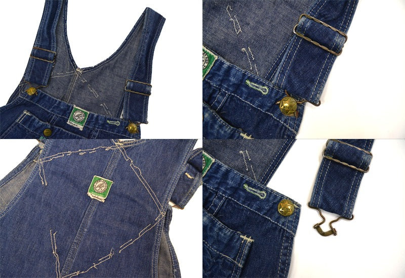 40's HAWKBRAND デニムオーバーオール グリーンパイピングステッチ SIZE W40