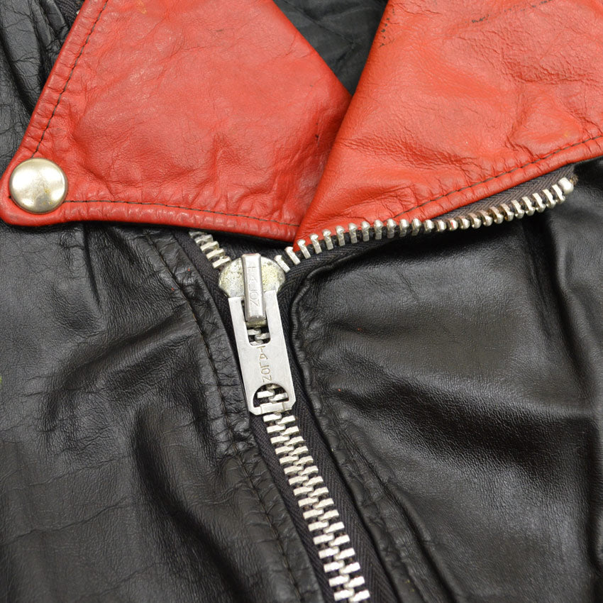 70's CANAL JEAN CO. Two-tone double rider jacket, hand-painted...