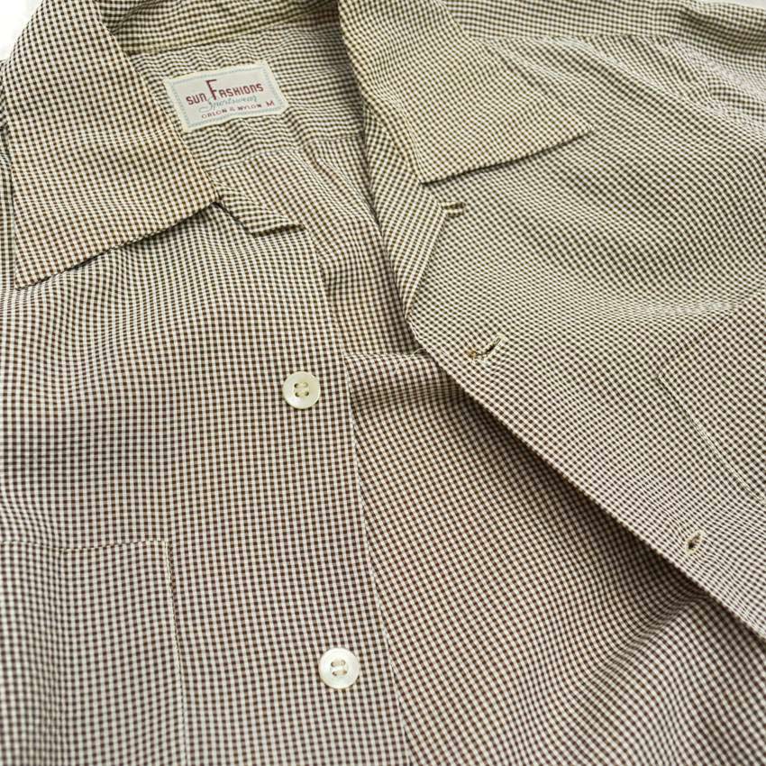 50's SUN FASHIONS sportswear シアサッカー ギンガムチェックシャツ 茶... M