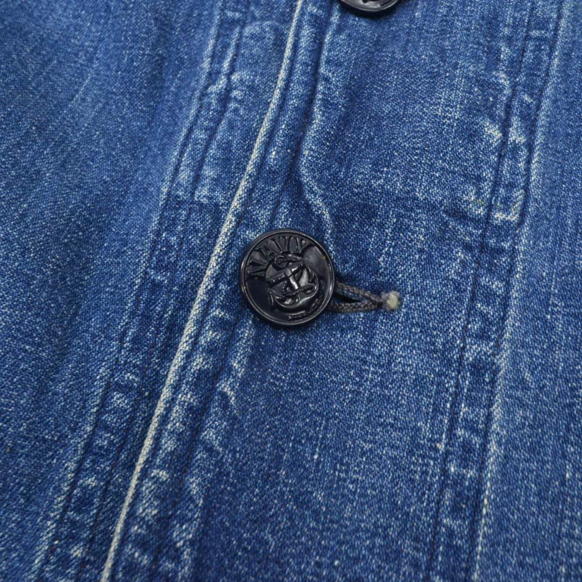 1940s US Navy Shawl Collar Denim Jacket with Stencil...