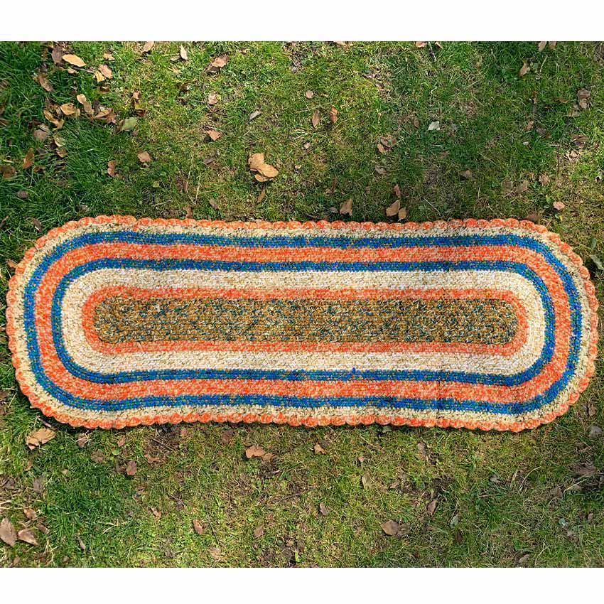 Old American Round Braided Rug, Handmade... Long, 159cm x 54cm