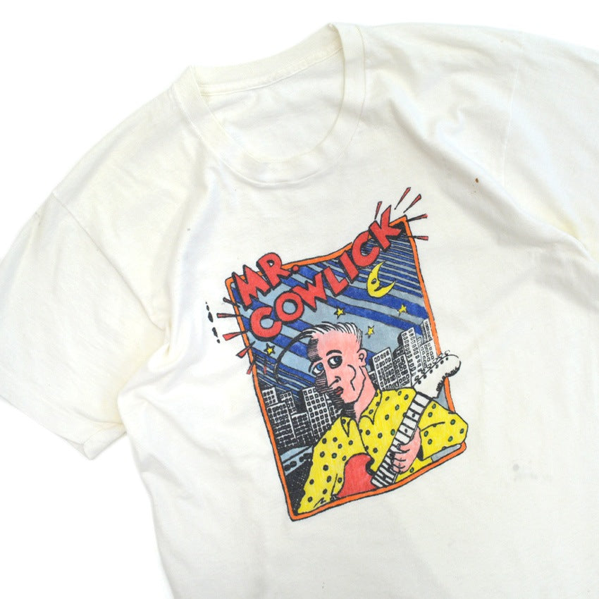 80's MR.COWLICK 'Standing Hair' Discharge Print T-Shirt...