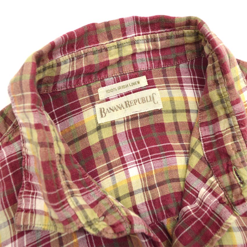80's- BANANA REPUBLIC Irish Linen Check Shirt...