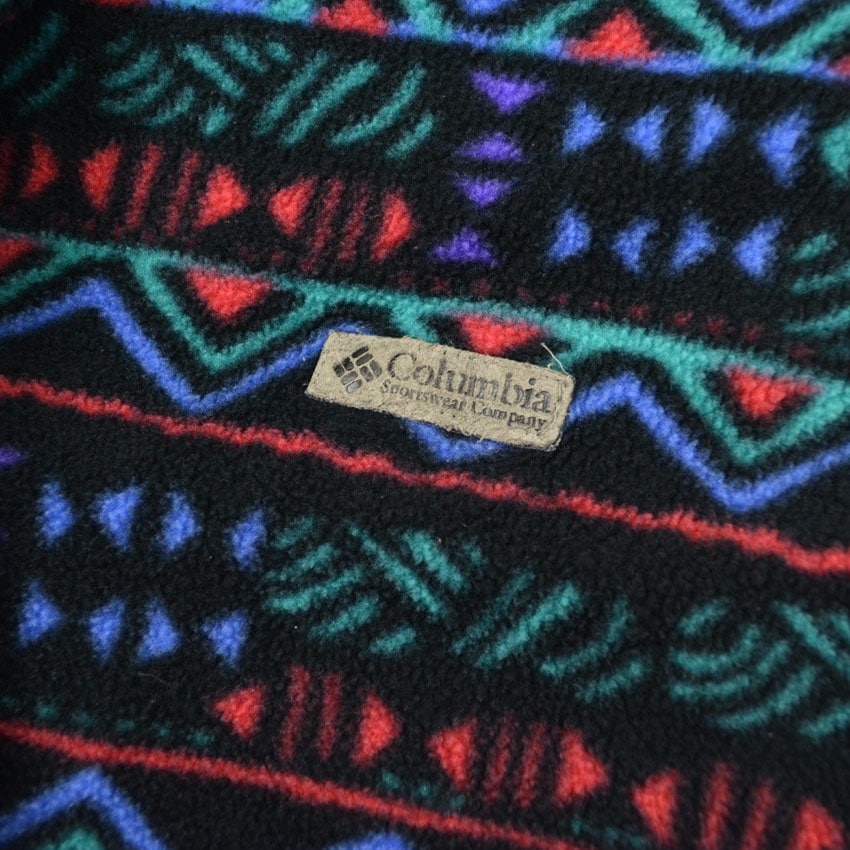 90's Columbia Native Pattern Fleece Jacket, Made in USA... L