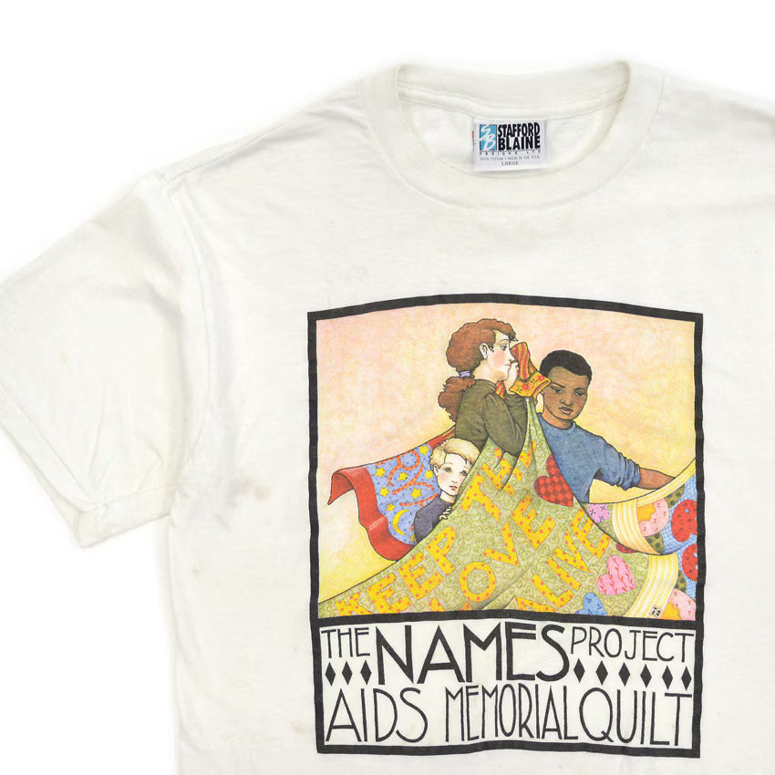 1990's STAFFORD BLAINE AIDS MEMORIAL QUILT FOLK ART T-SHIRT ... L