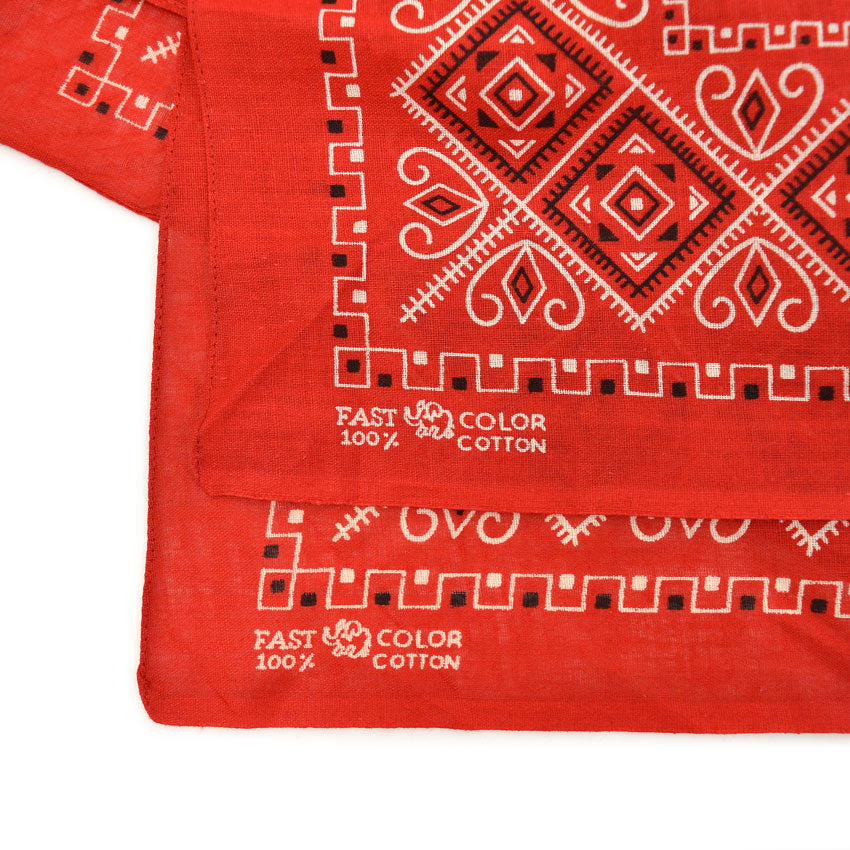 DEADSTOCK ELEPHANT BRAND BANDANA RED Geometric Pattern Upper Nose... Set of 2