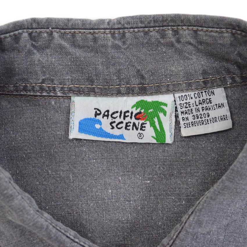 〜1990's PACIFIC SCENE BLACK COTTON SHIRT パキスタン製 ... LARGE