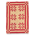 OLD PATCHWORK DOUBLE SAWTOOTH STAR QUILT...88cm×130cm