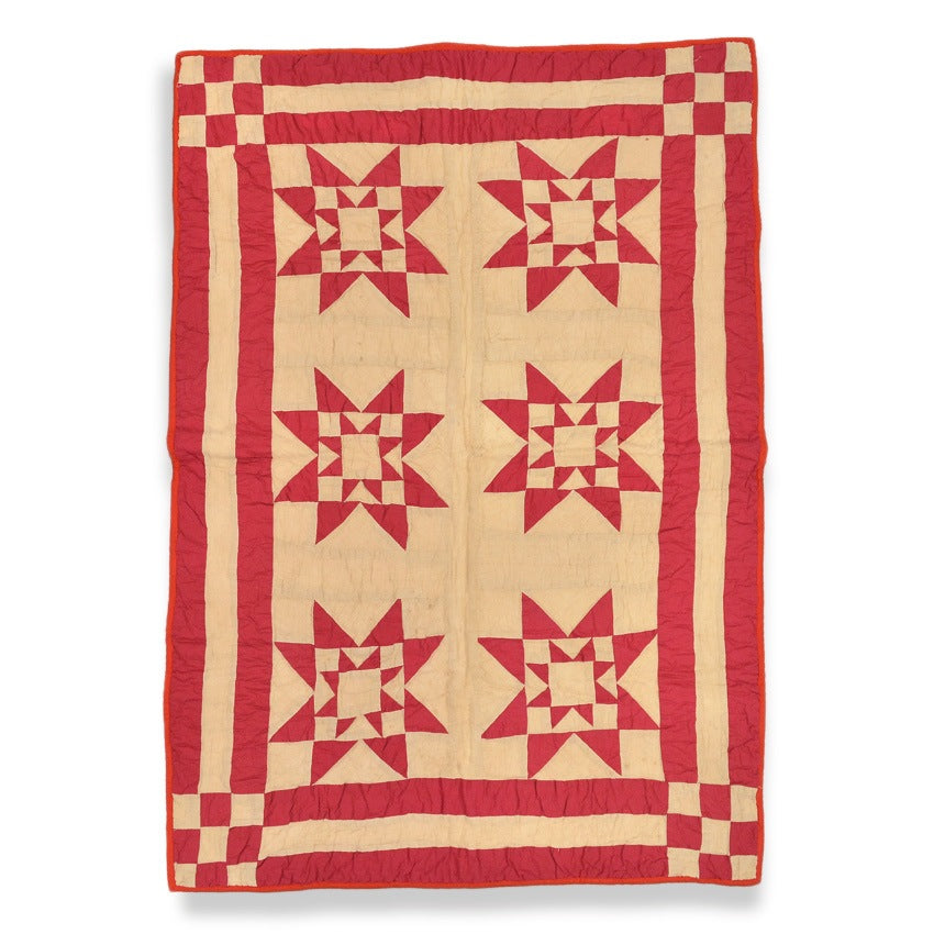 OLD PATCHWORK DOUBLE SAWTOOTH STAR QUILT...88cm×130cm