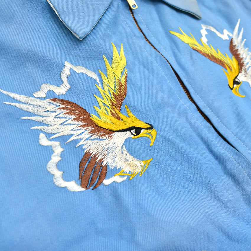 1960's VIETNAM ERA JAPAN SOUVENIR JACKET LIGHT BLUE Dragon Hawk Tiger ... M