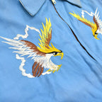 1960's VIETNAM ERA JAPAN SOUVENIR JACKET LIGHT BLUE Dragon Hawk Tiger ... M
