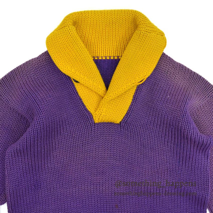 1930's~ TWO TONE SHAWL COLLAR PULLOVER WOOL SWEATER...