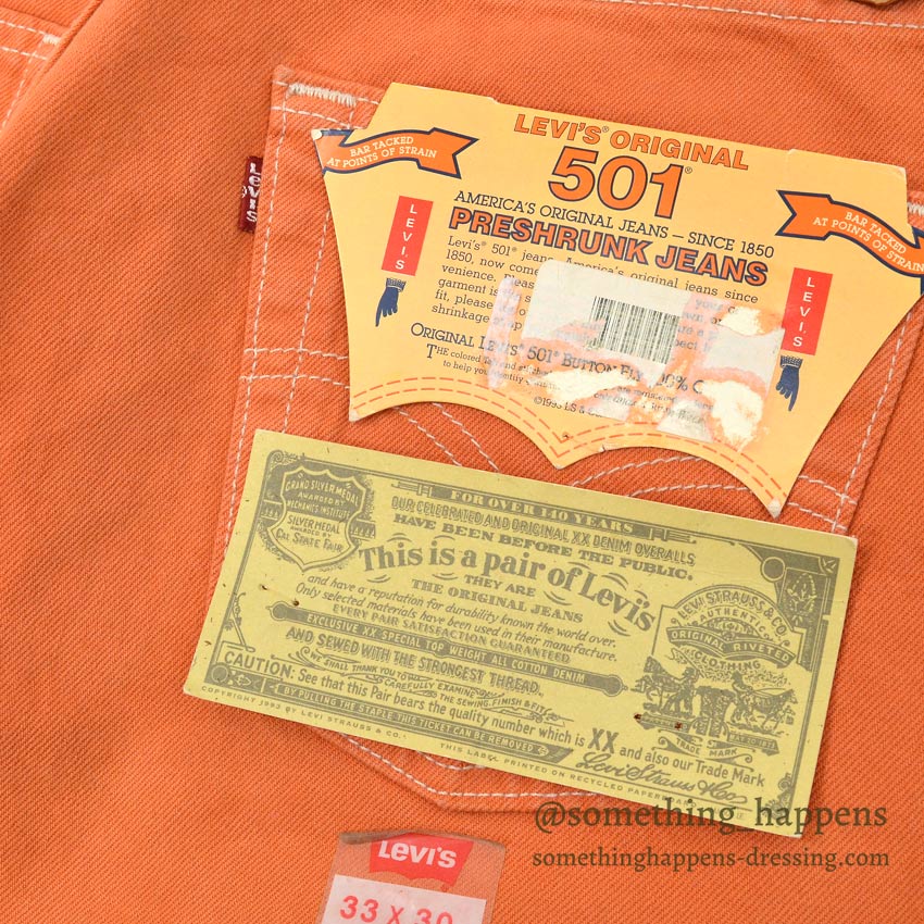 DEADSTOCK Levi's 501 ORANGE DENIM PANTS Made in USA... W33/L30