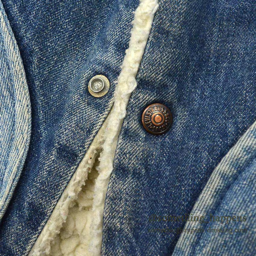 1970's Levi's 70605-0217 DENIM BOA JACKET ADD POCKETS / FADED... 44